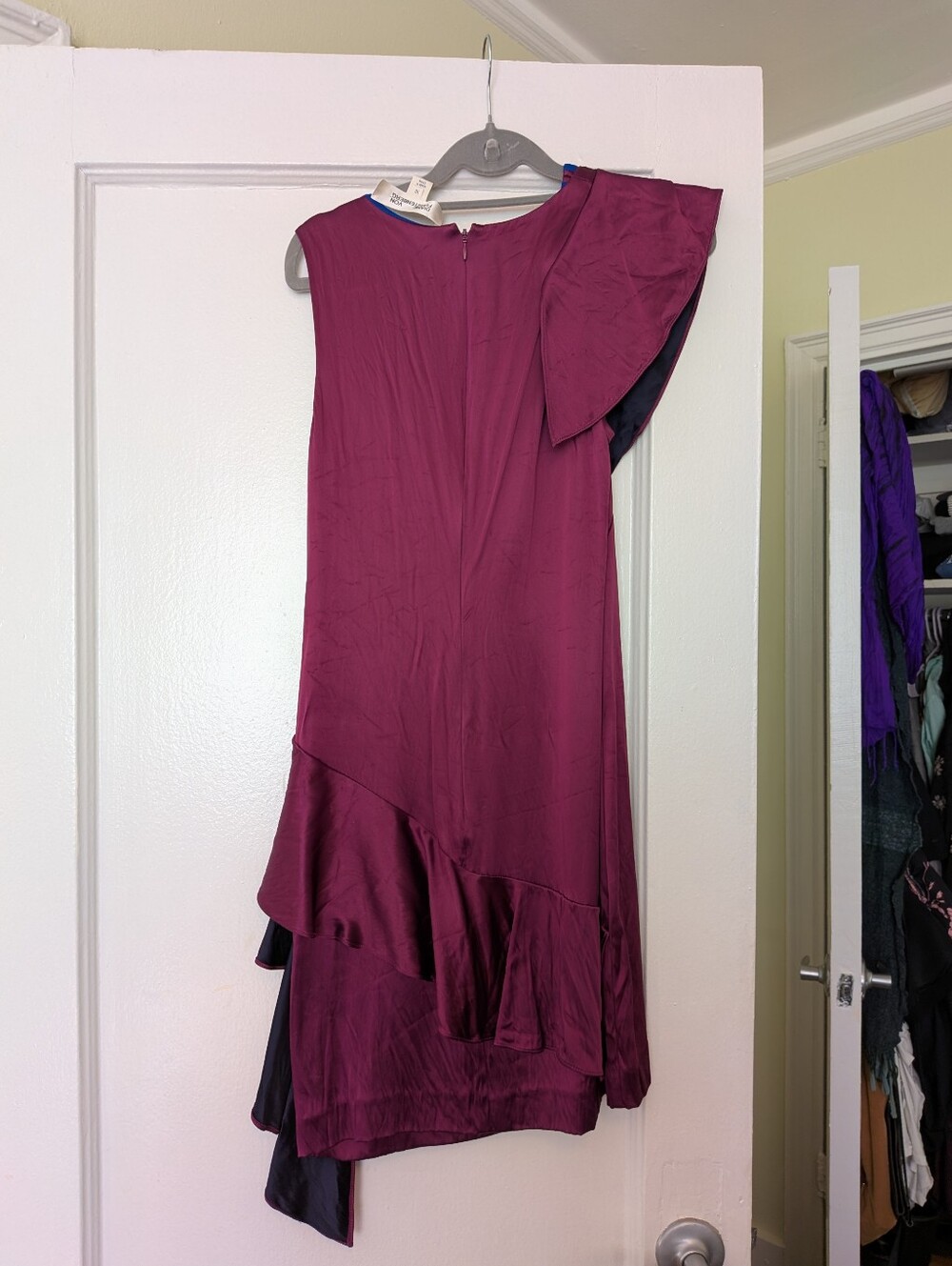 Diane Von Furstenberg One-Shoulder Asymmetrical Ruffle Dress in Berry